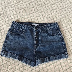 Acid washed dark denim shorts